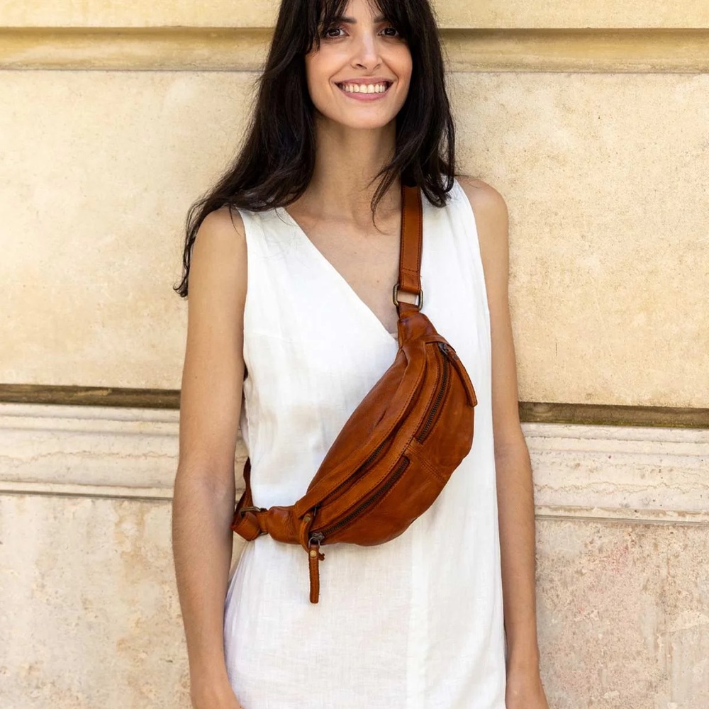 Women's Brown Leather Crossbody Belt Bag - Casual Sling Purse